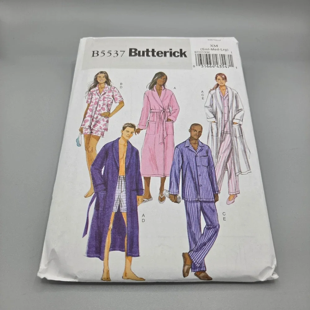 Butterick B5537 Sewing Pattern Unisex Robe Pajama Top Pants Shorts Size XM S-M-L